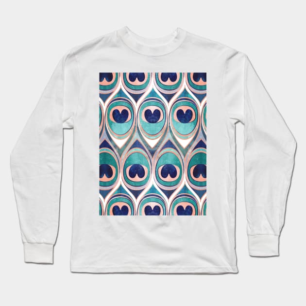 Peacock Feathers Eye // pattern // teal blue and metal coral rose Long Sleeve T-Shirt by SelmaCardoso